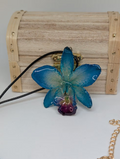 Real Cattleya Orchid Resin Necklace - Blue Botanical Jewelry BLUE